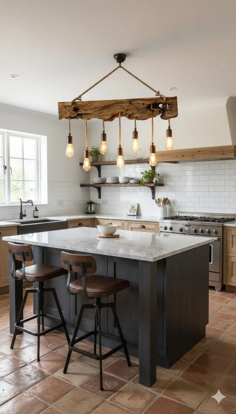 Olive Wood Rustic Light Fixture, Farmhouse Wooden Live Edge Chandelier For Dinign Room, Unique Ceiling Light For Dining Table and Kitchen