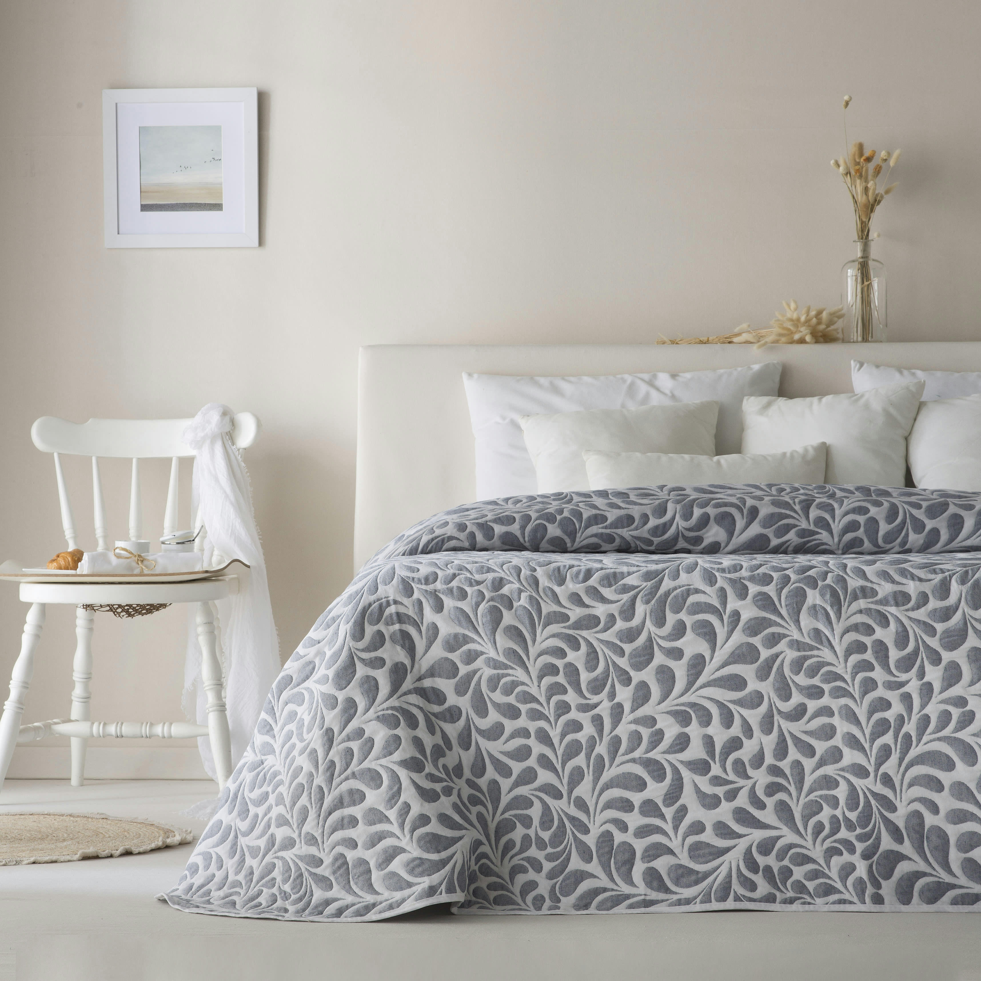 MIKE - Couvre lit en coton bleu 180x270