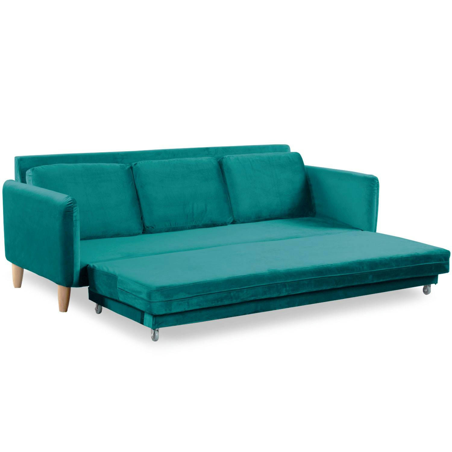 FLIXO - Canapé 3 places convertible velours vert