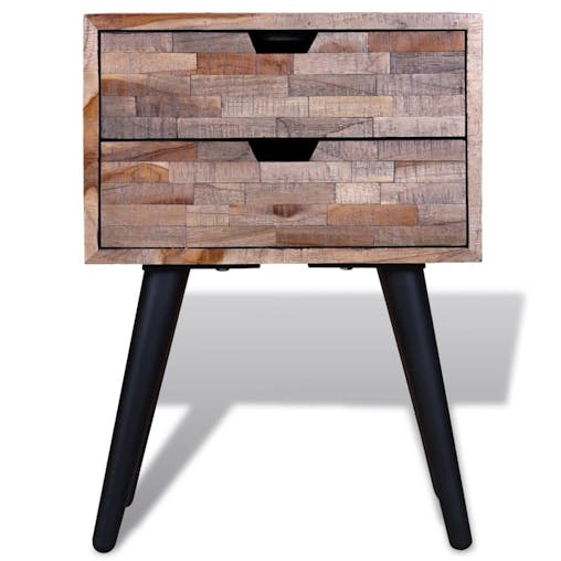 NNEVL Nightstand with 2 Drawers Reclaimed Teak Wood