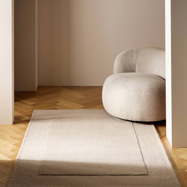 Habitat Simple Border Taupe Wool Cut Pile Rug - 120x170cm