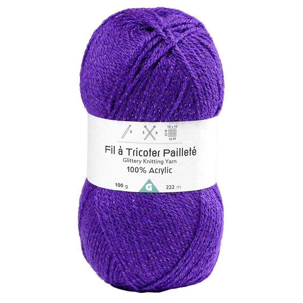 Pelote de fil à tricoter acrylique pailletes violet 100Gr