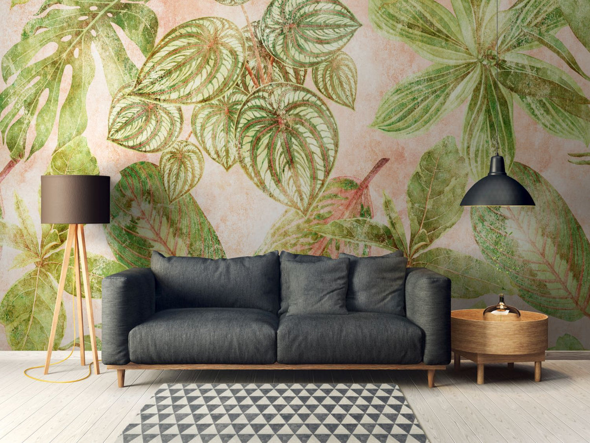 One Wall one Role fotobehang jungle-motief groen en roze - 371 x 280 cm - AS-382421