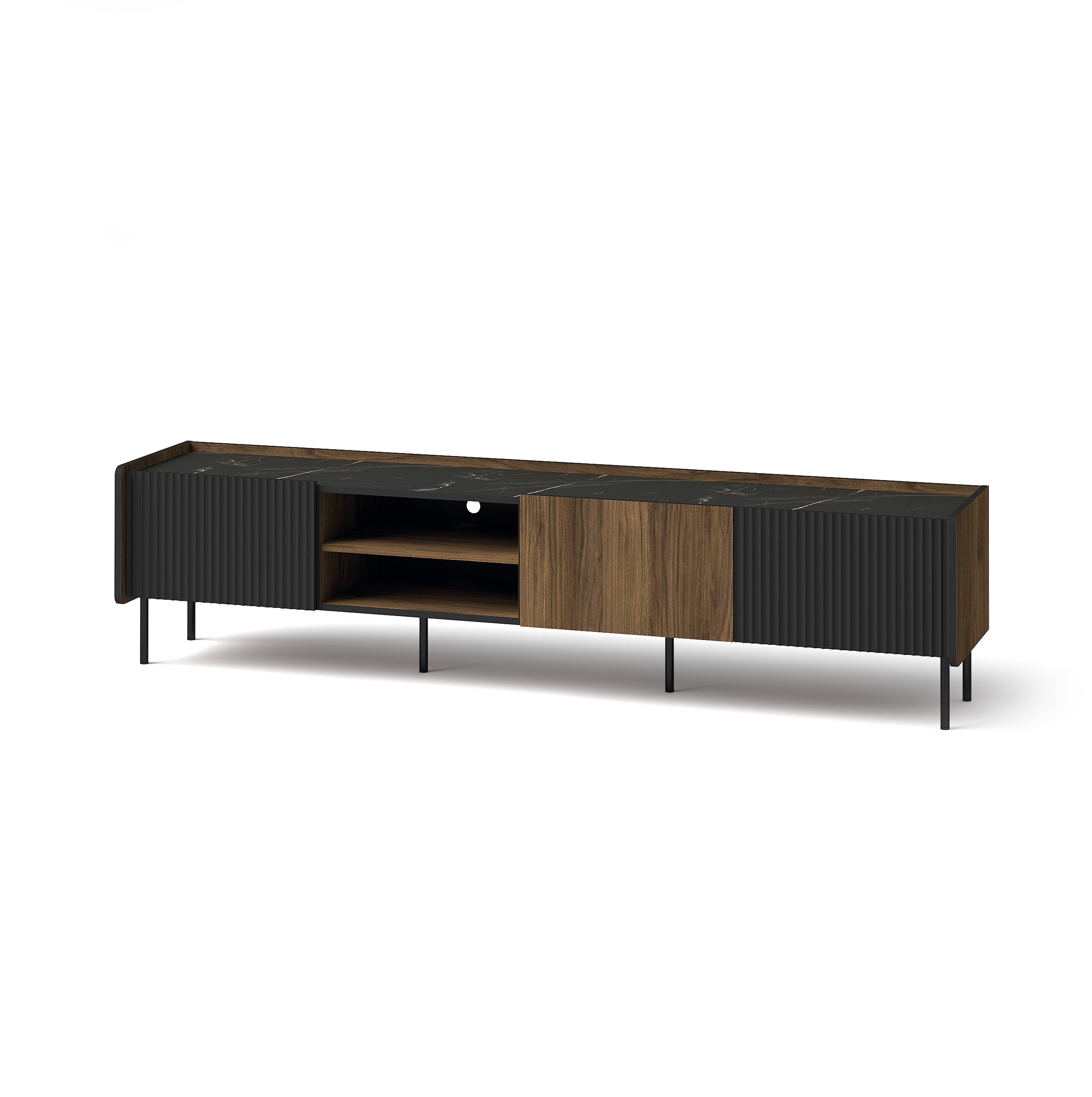 RTV 200cm trzydrzwiowa ryflowana PRESTIGO Czarna / Orzech