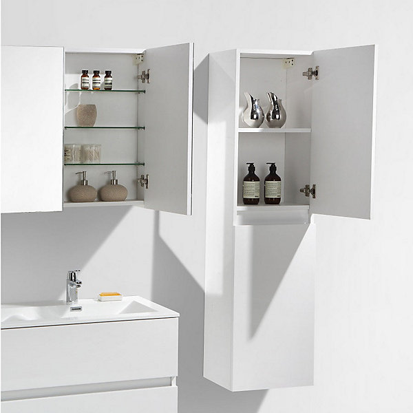 Grande armoire de rangement SIENA hauteur 150 cm blanc laque