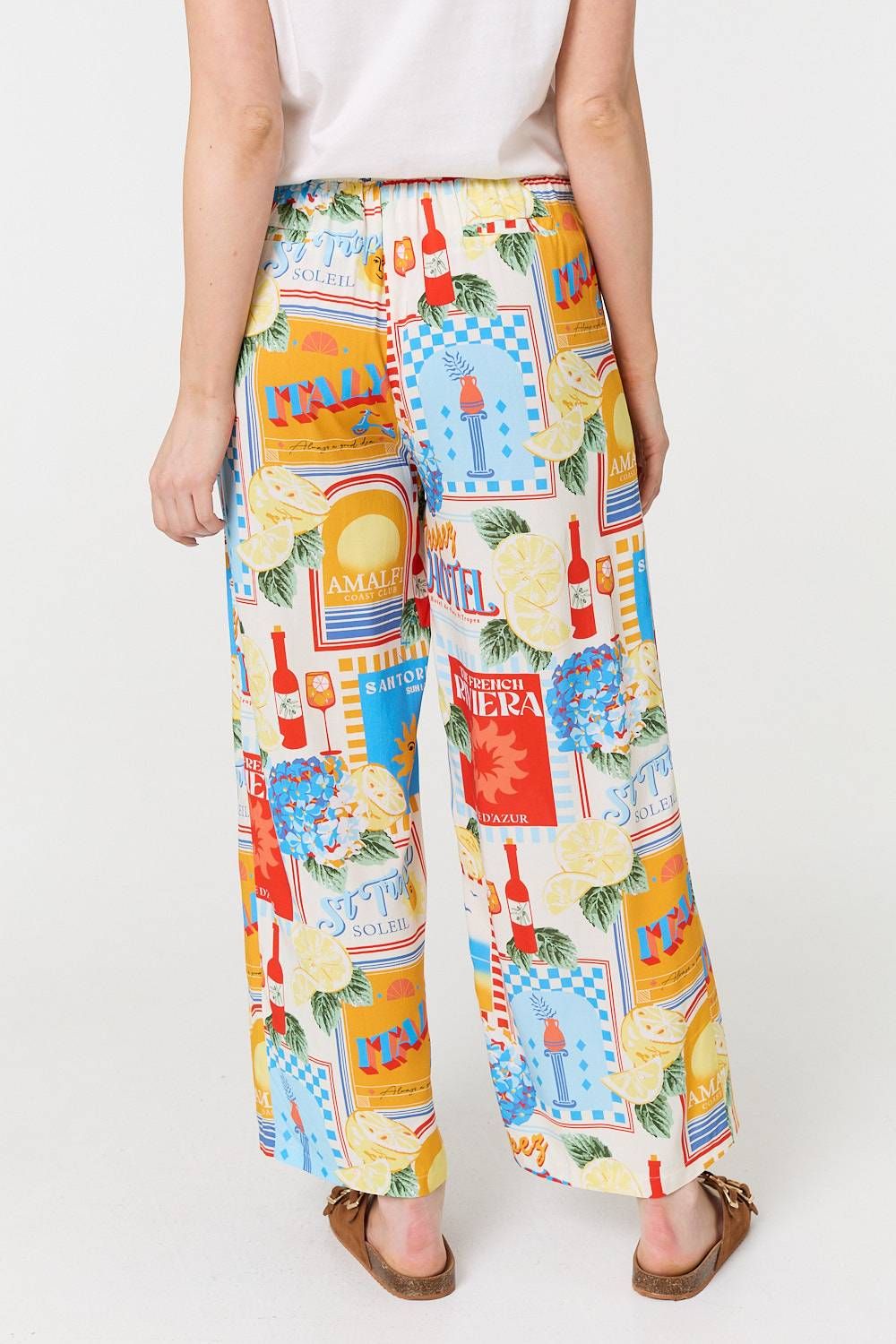 Izabel London Riviera Print Wide Leg Trousers