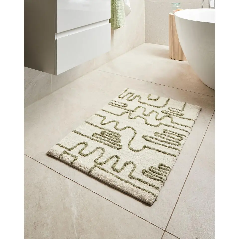 DAHARL - Badmat - Beige/Groen - 60 x 90 cm - Stof