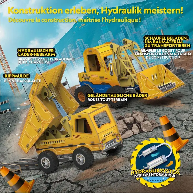 3D-Puzzle Radlader & Kipplaster STEM Hydraulik