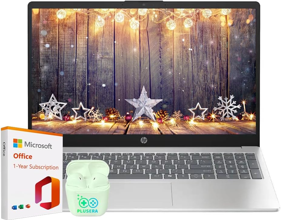 HP 15.6 Laptop with Microsoft Office 365 Included  Intel 4-Core Processor  32GB RAM 128GB SSD  Windows 11  PLUSERA Earphones  Natural Silver