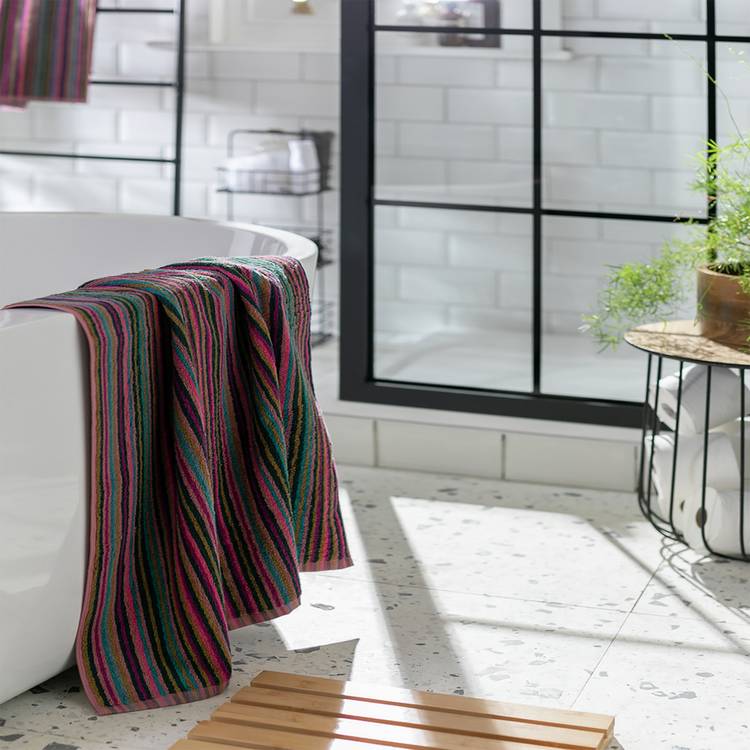 Habitat Cotton Skinny Bright Stripe Hand Towel-Multicoloured