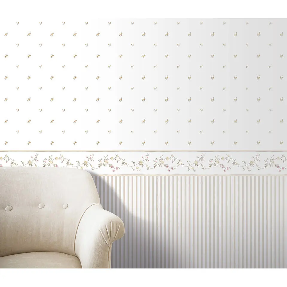 Sanders & Sanders behang bloemetjes okergeel en wit - 53 cm x 10 m