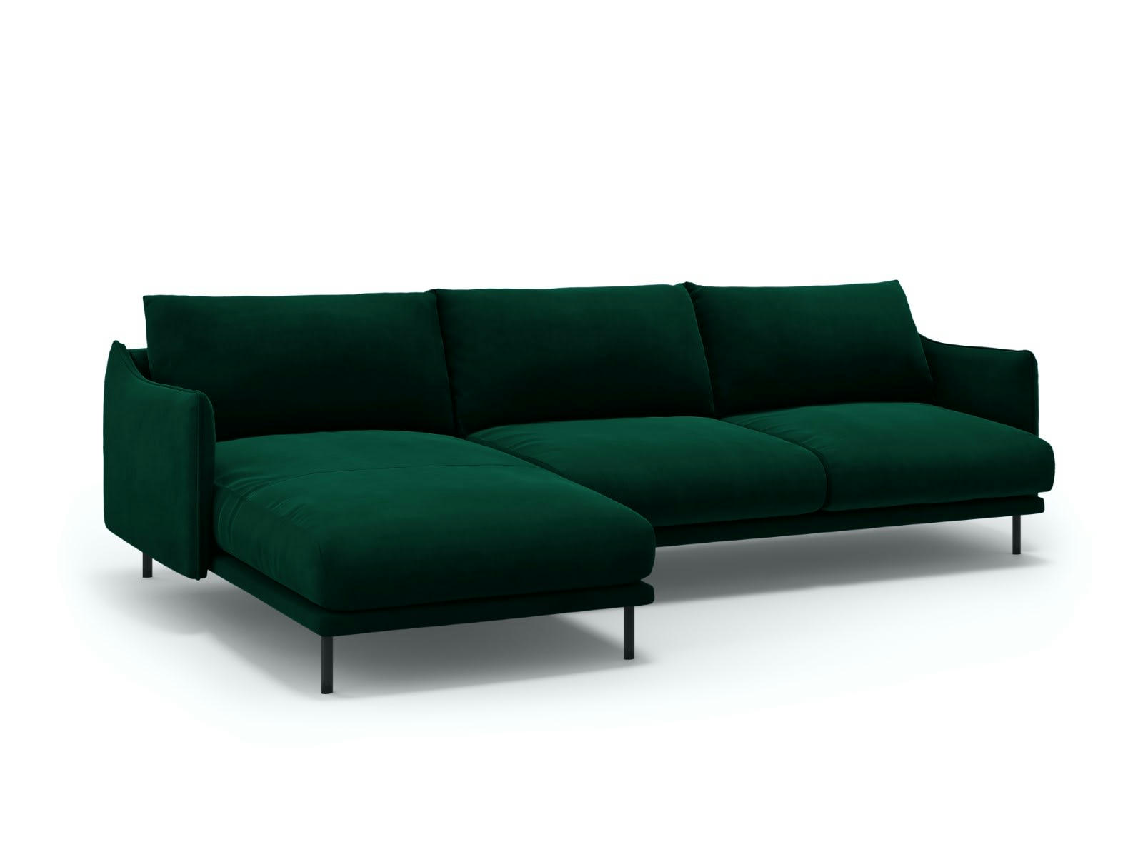 PARIS - Canapé D'Angle Gauche 5 places en Velours Vert Bouteille