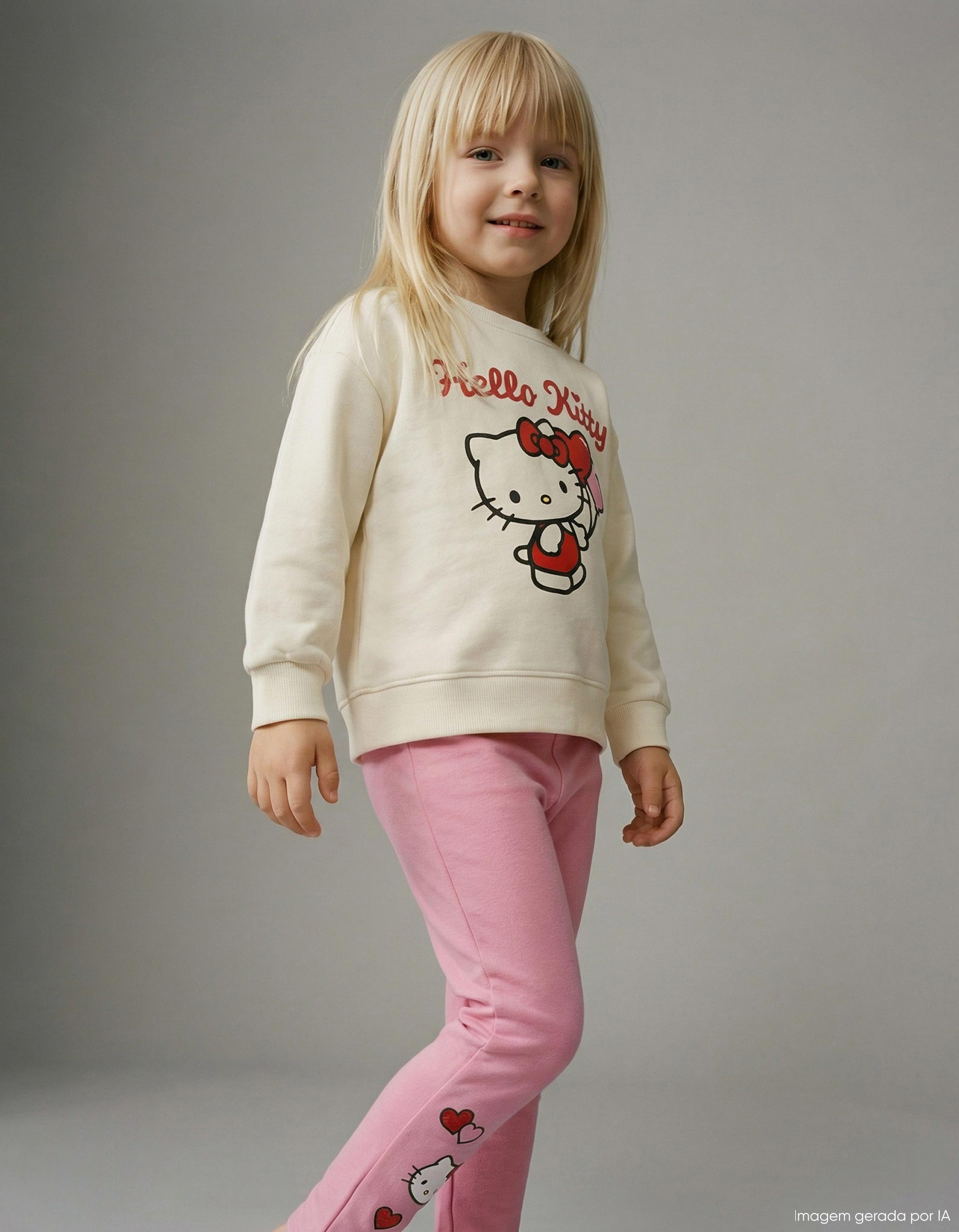Conjunto Sweatshirt e Leggings 'Hello Kitty', Menina, Branco