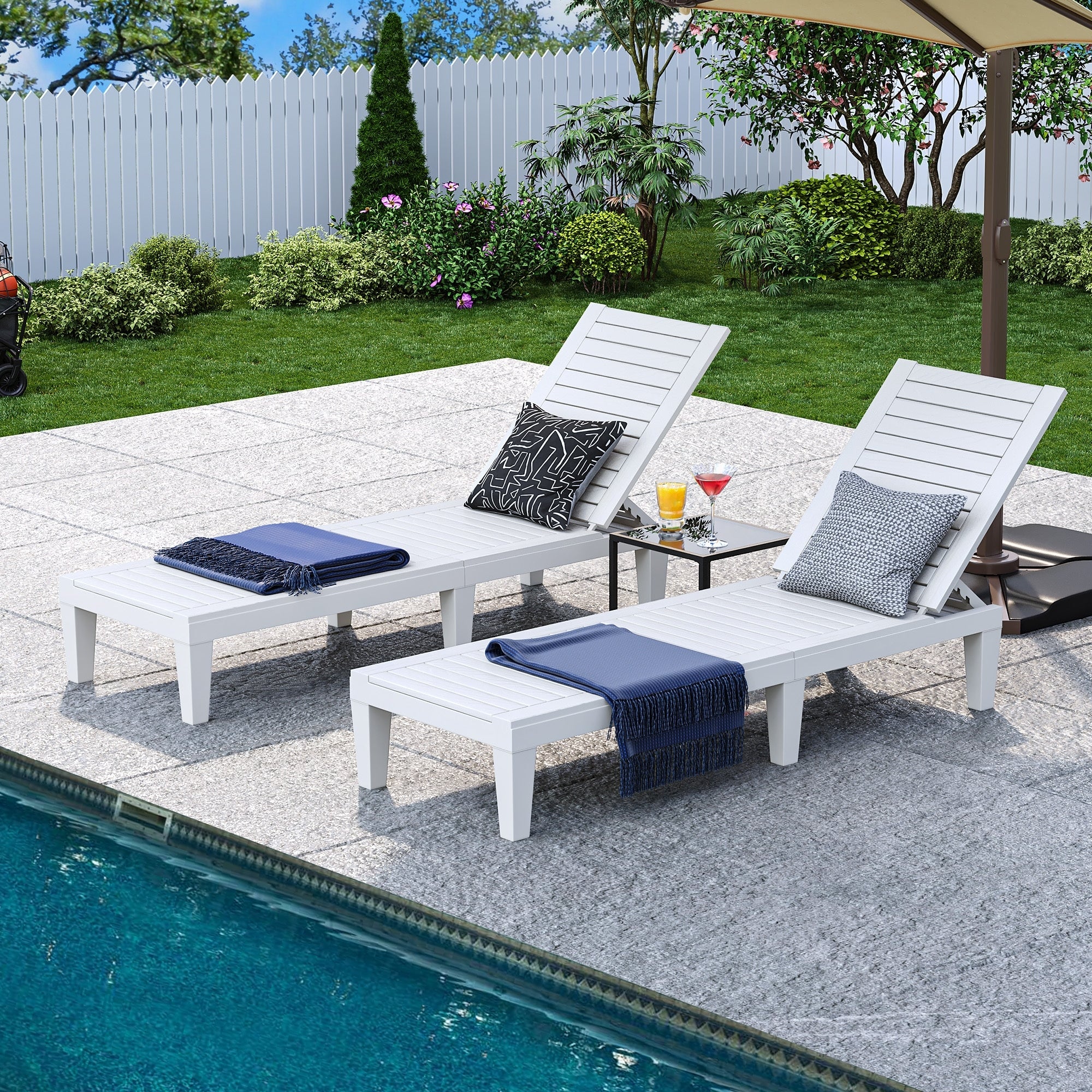 Outdoor Chaise Lounge Chairs (Set of 2) with Adjustable Backrest - N/A