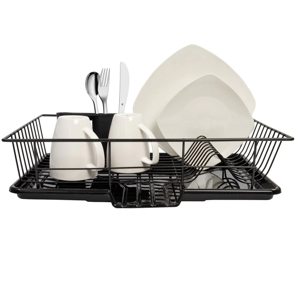 Sweet Home Collection 3-Piece Kitchen Sink Dish Drainer Set Black