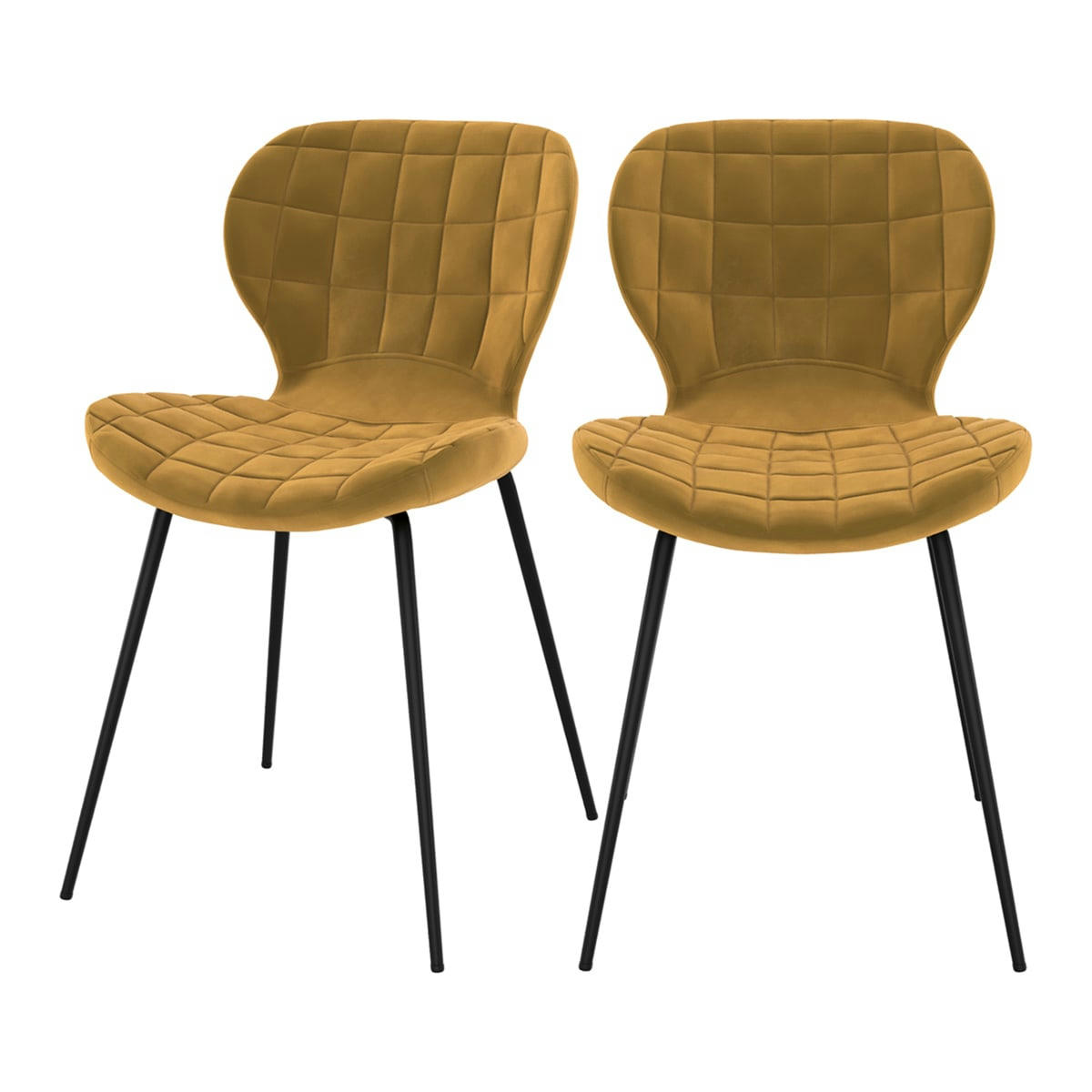 MAZZIA - Chaise en velours jaune curry (lot de 2)