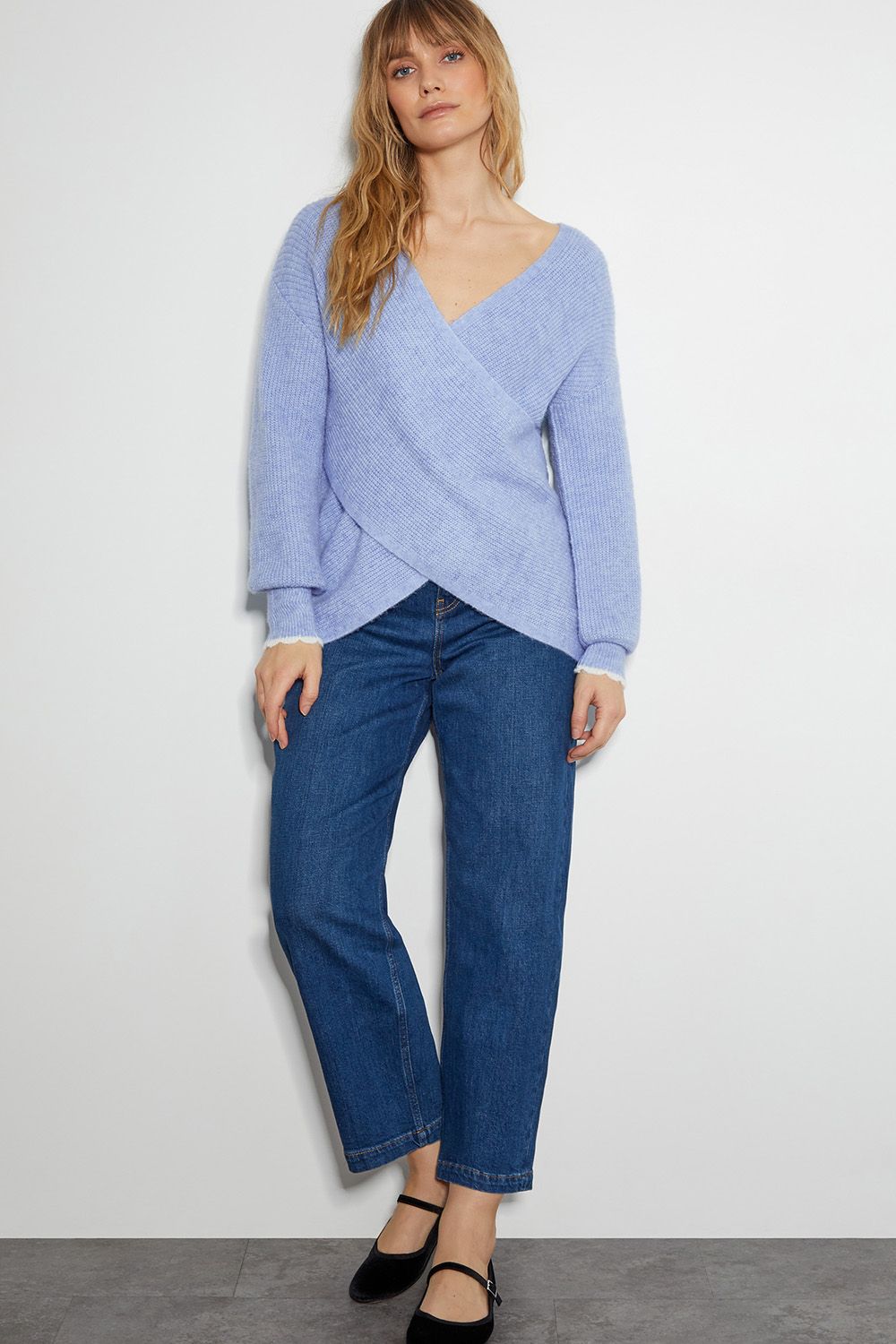 Monsoon Raylee Wrap Ribbed Jumper Blue