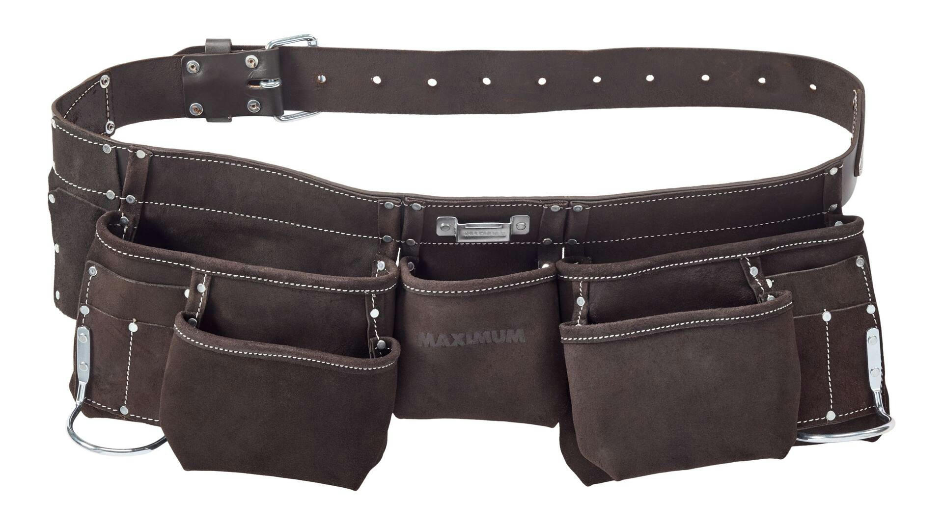 MAXIMUM Carpenter's Apron with Durable Suede Leather Belt, 5 Pockets, Brown