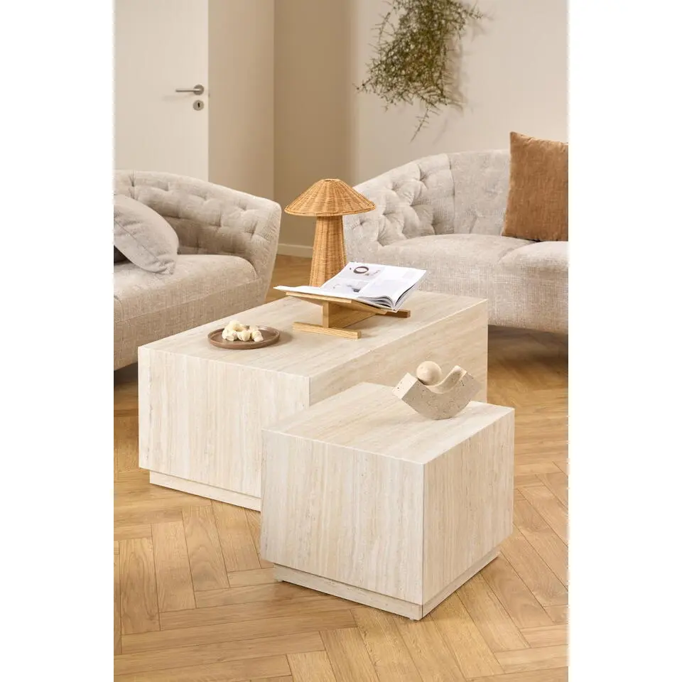Salontafel Travertinlook - Set van 2 - 100x60x42cm - Lima