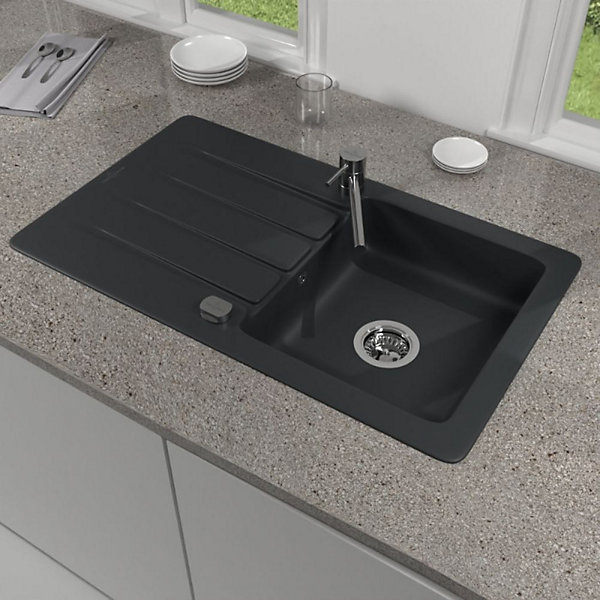 Evier 1 bac VILLEROY ET BOCH Architectura 50 Pure Black - Vidage automatique inclus