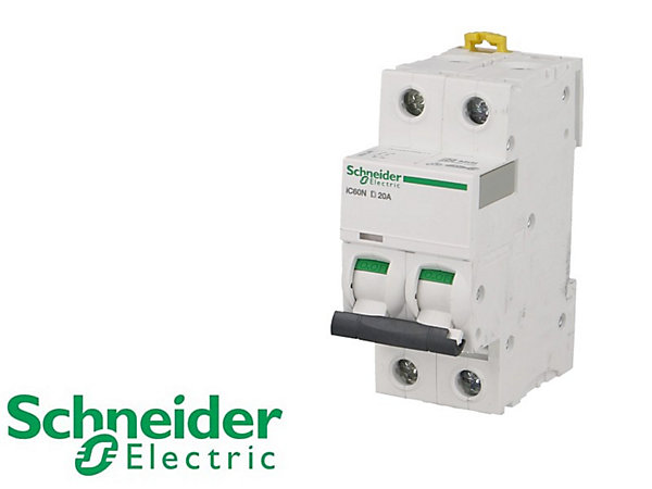 Disjoncteur modulaire bipolaire Schneider Acti9 iC60N 20A courbe D