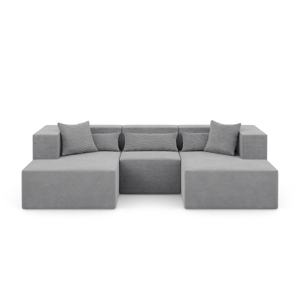 Narożnik Modułowy Nova U - 284x180x76cm, Fotel, 2x Otomana, Szary