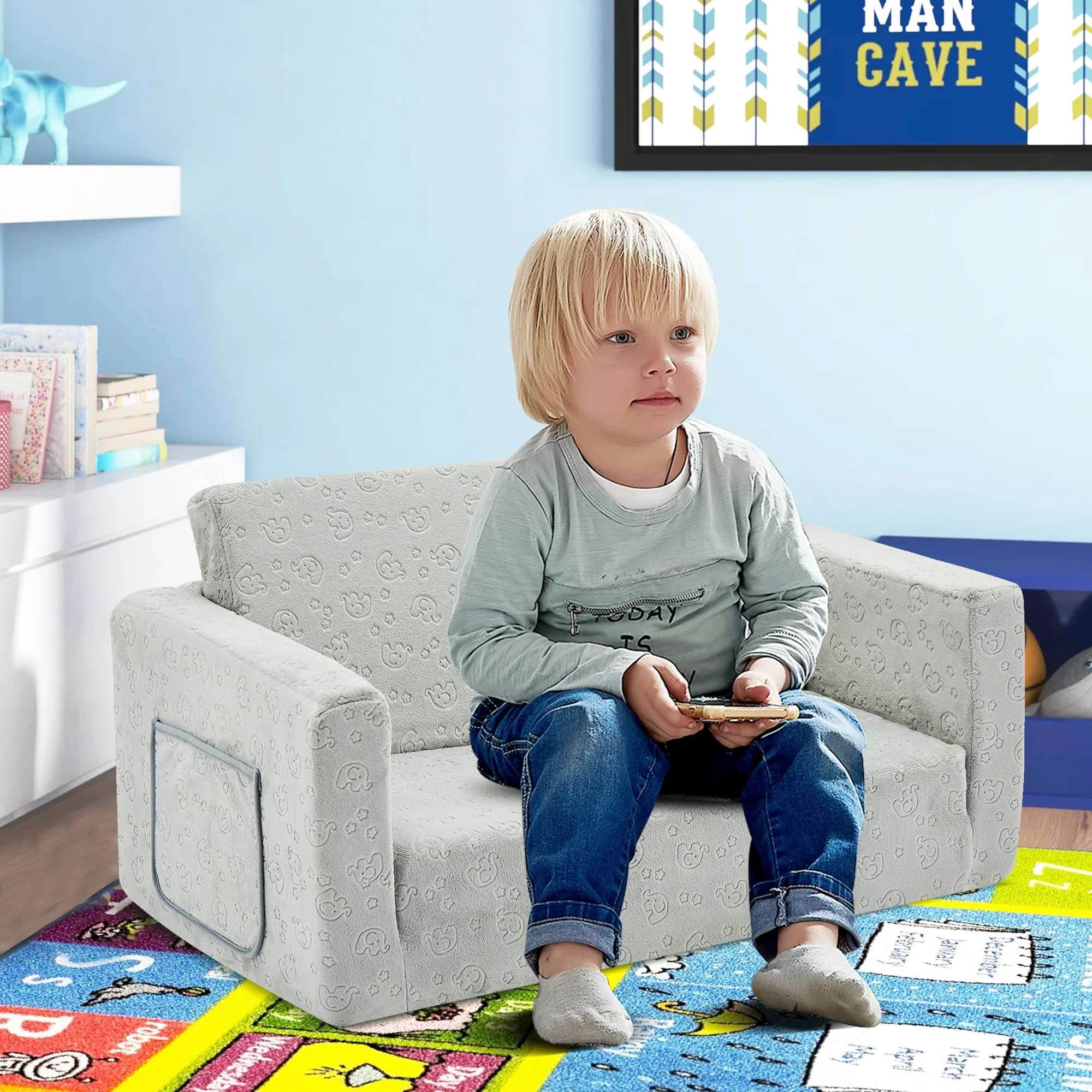 Kids Fold Out Couch 2-in-1 Children Convertible Sofa to Lounger