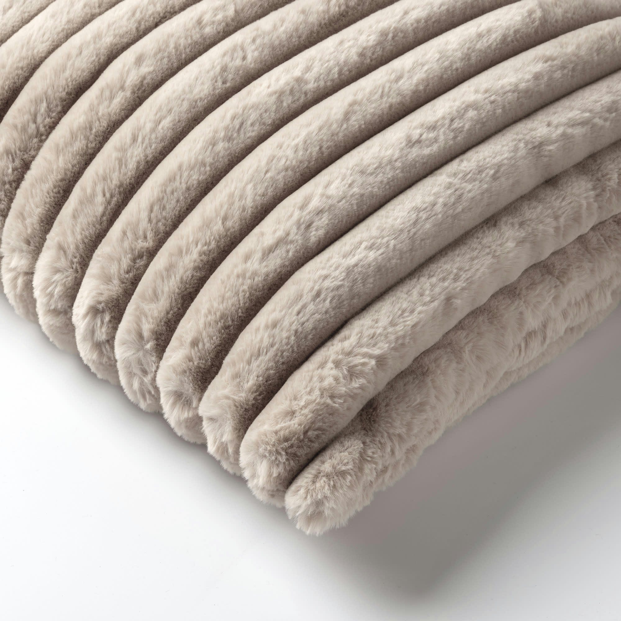 - Housse de coussin beige fausse fourrure-50x50 cm avec motif rayé