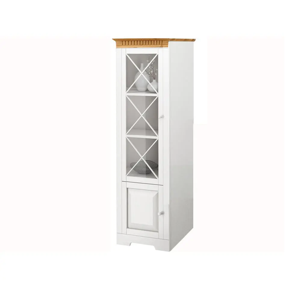 Lisa - Vitrinekast met 1 glazen deur en 1 wit/honing grenen deur