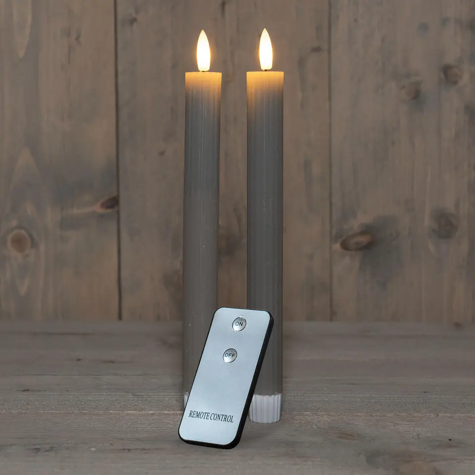 Anna's Collection Led dinerkaarsen - 2x - taupe - ribbel - 23 cm