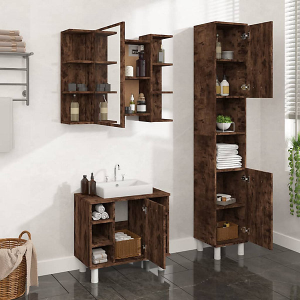 Ensemble d'armoires de salle de bain 3 pcs chêne fumé vidaXL