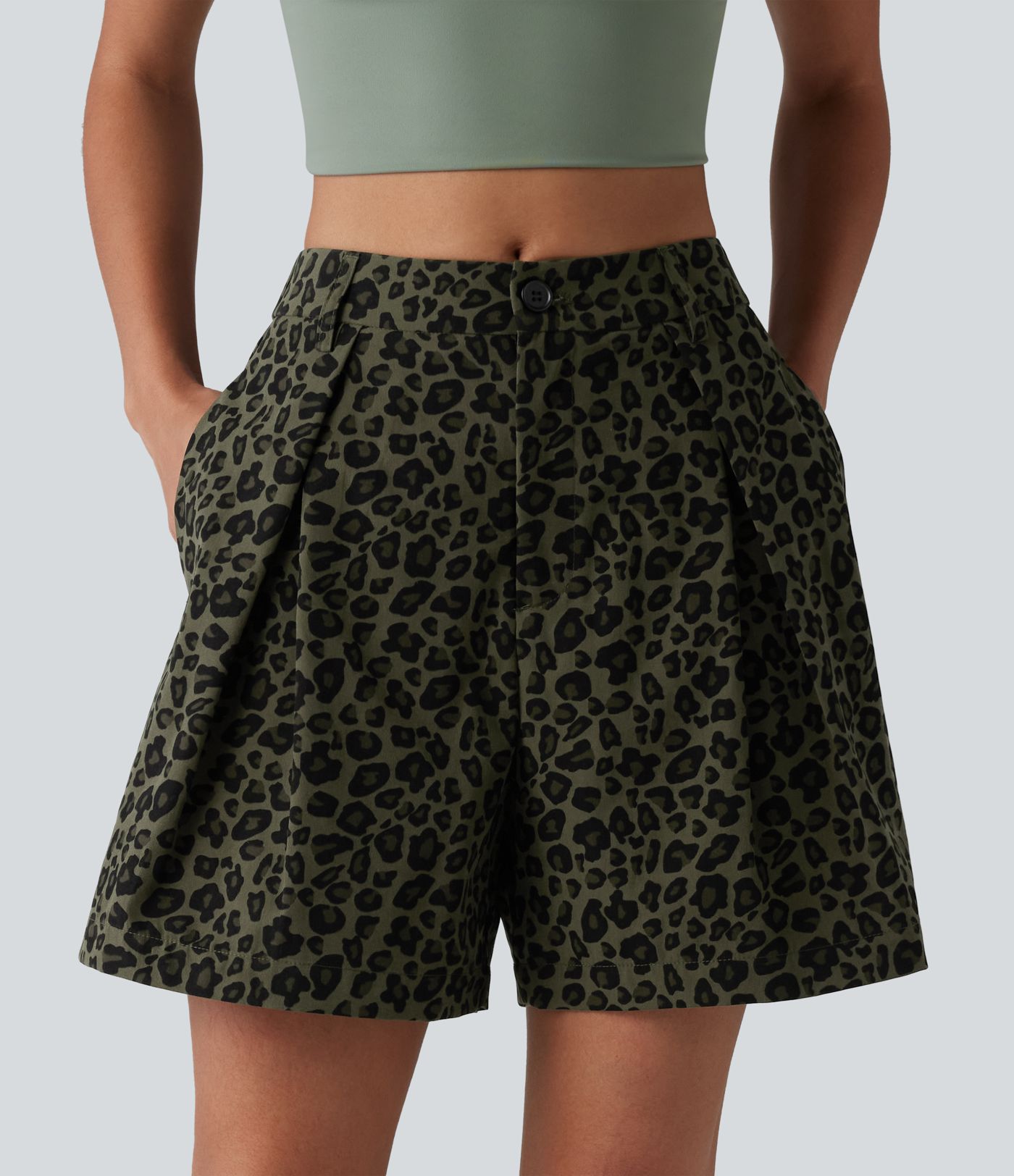 Short ample casual imprimé léopard taille mi-haute 12,5 cm avec poches