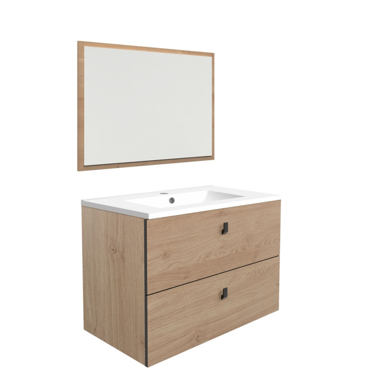 Ensemble de salle de bain Opti chêne Kendal naturel 80 cm avec applique LED ALLIBERT