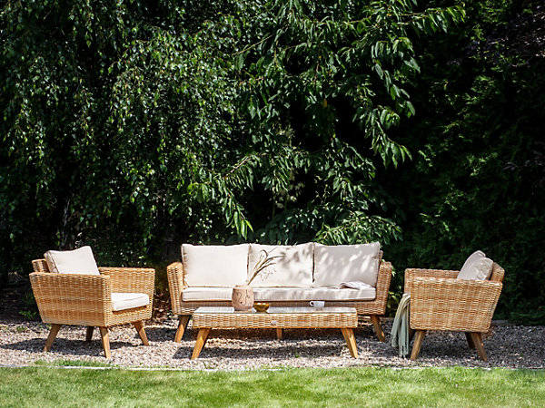 Ensemble de salon de jardin avec table 5 places VITTORIA XL Polyrotin Blanc cassé