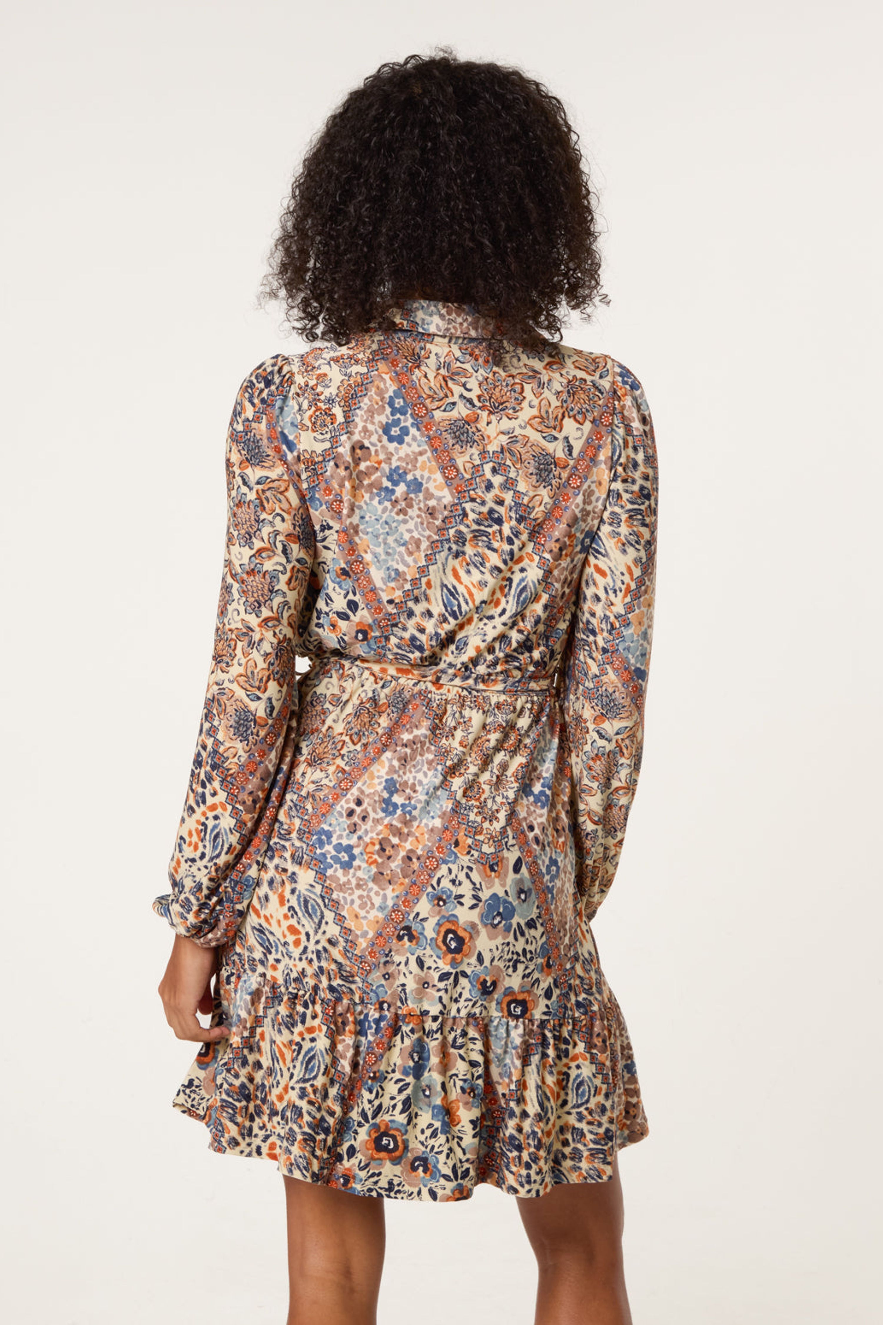 Blue Vanilla Beige Belted Mini Shirt Dress