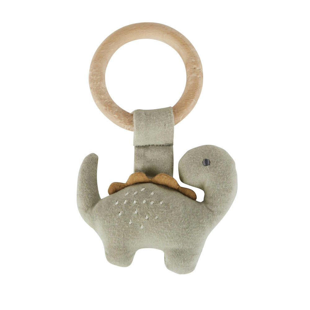 YUMA - Hochet dinosaure en bois de hêtre et coton biologique vert kaki