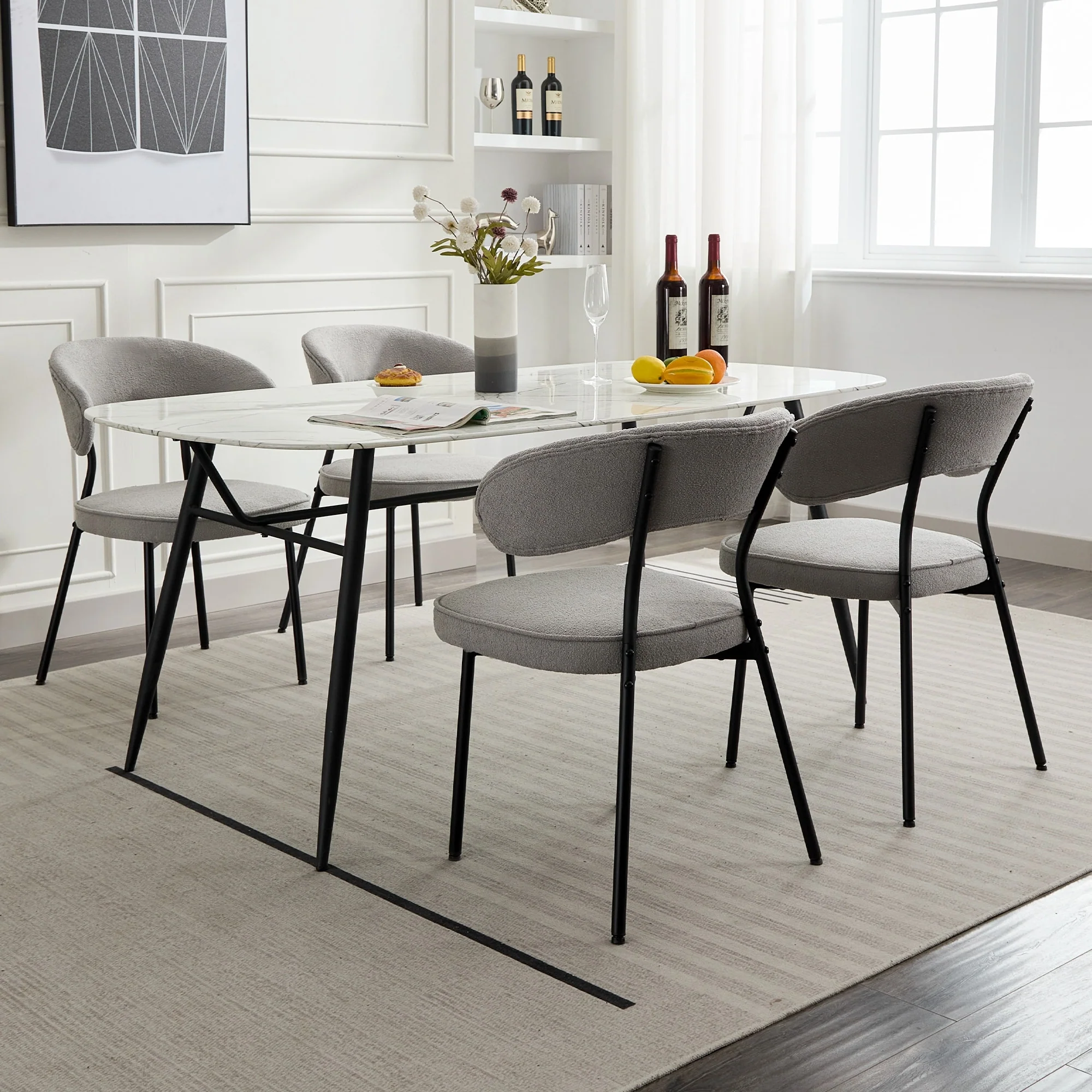 XINMICS Dining Chairs with Curved Backrest, Modern Fabric Upholstered Boucle Kitchen Dining Room Chairs Set of 2/4/6