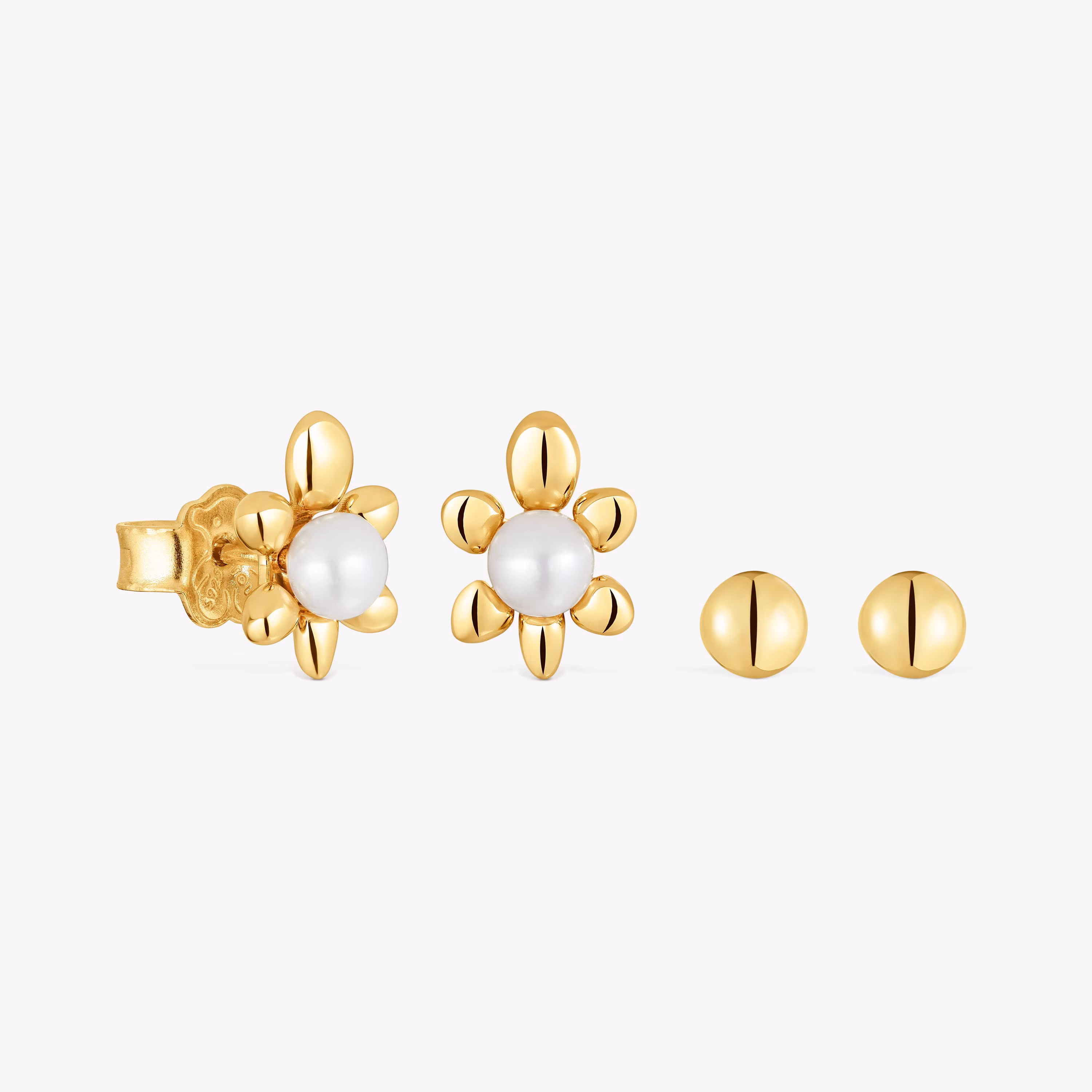 Pack de pendientes con baño de oro 18 kt sobre plata motivo tortuga y perlas cultivadas Virtual Garden