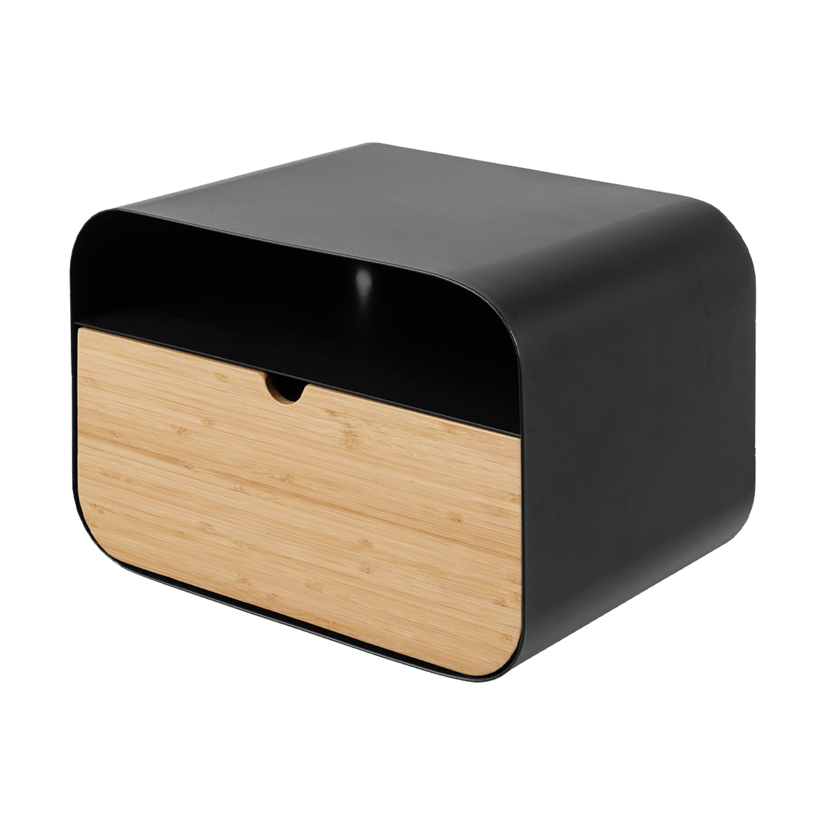 Lisomme Jikke Zwevend Metalen Nachtkastje met Bamboe Lade - Zwart