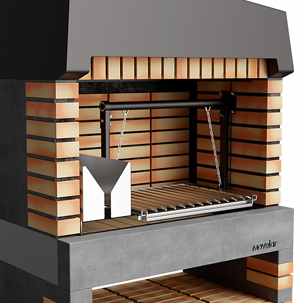 MOVELAR - Barbecue préfabriqué à bois et charbon de bois California PlusxL (Gris, Orange - 110x64x225 cm) REF : M00062