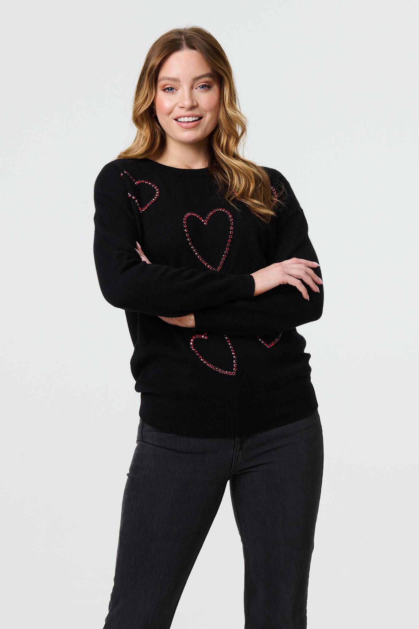 Izabel London Heart Embellished Long Sleeve Jumper