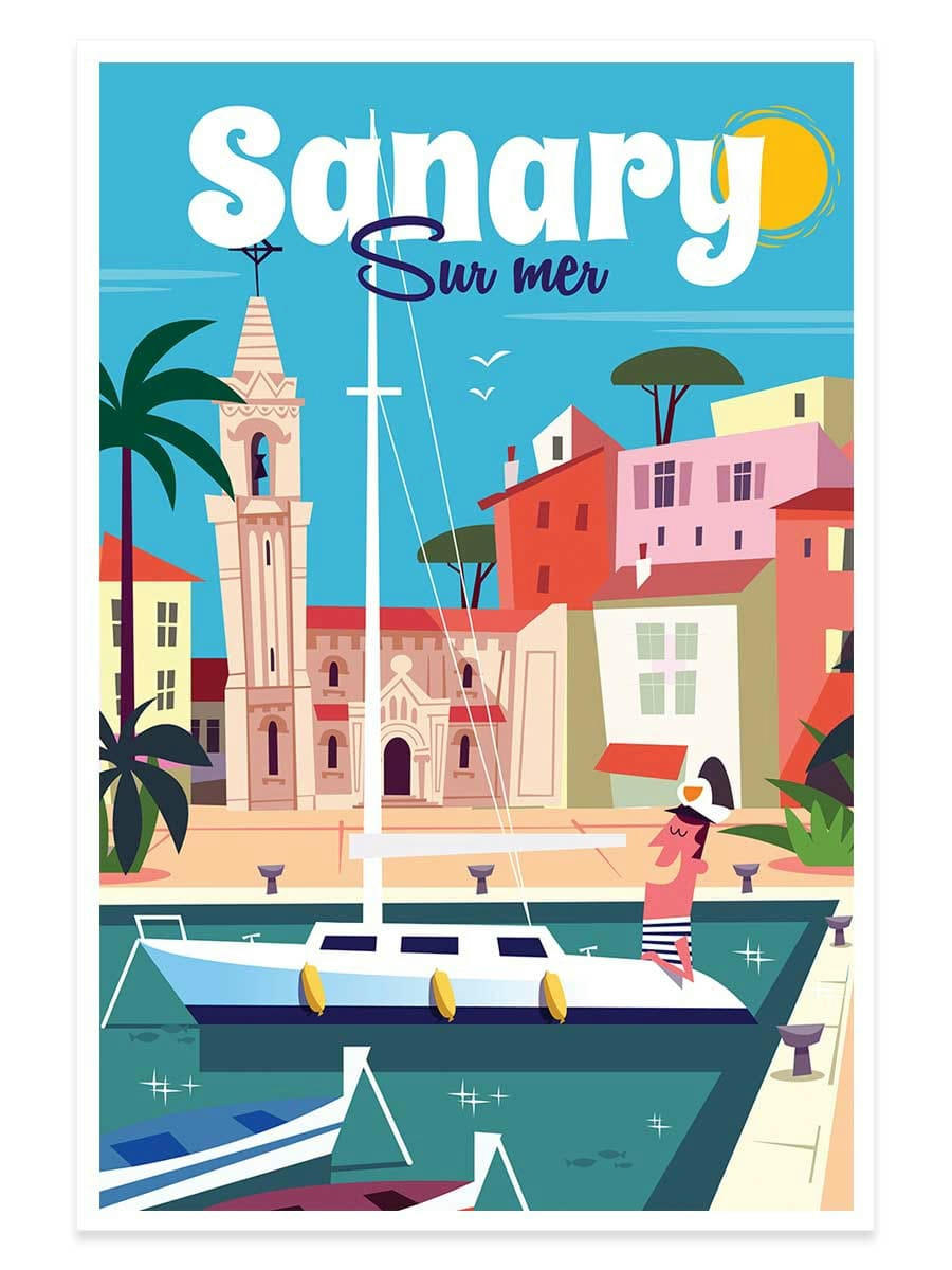 - Affiche vacances à Sanary sans cadre 30x45cm