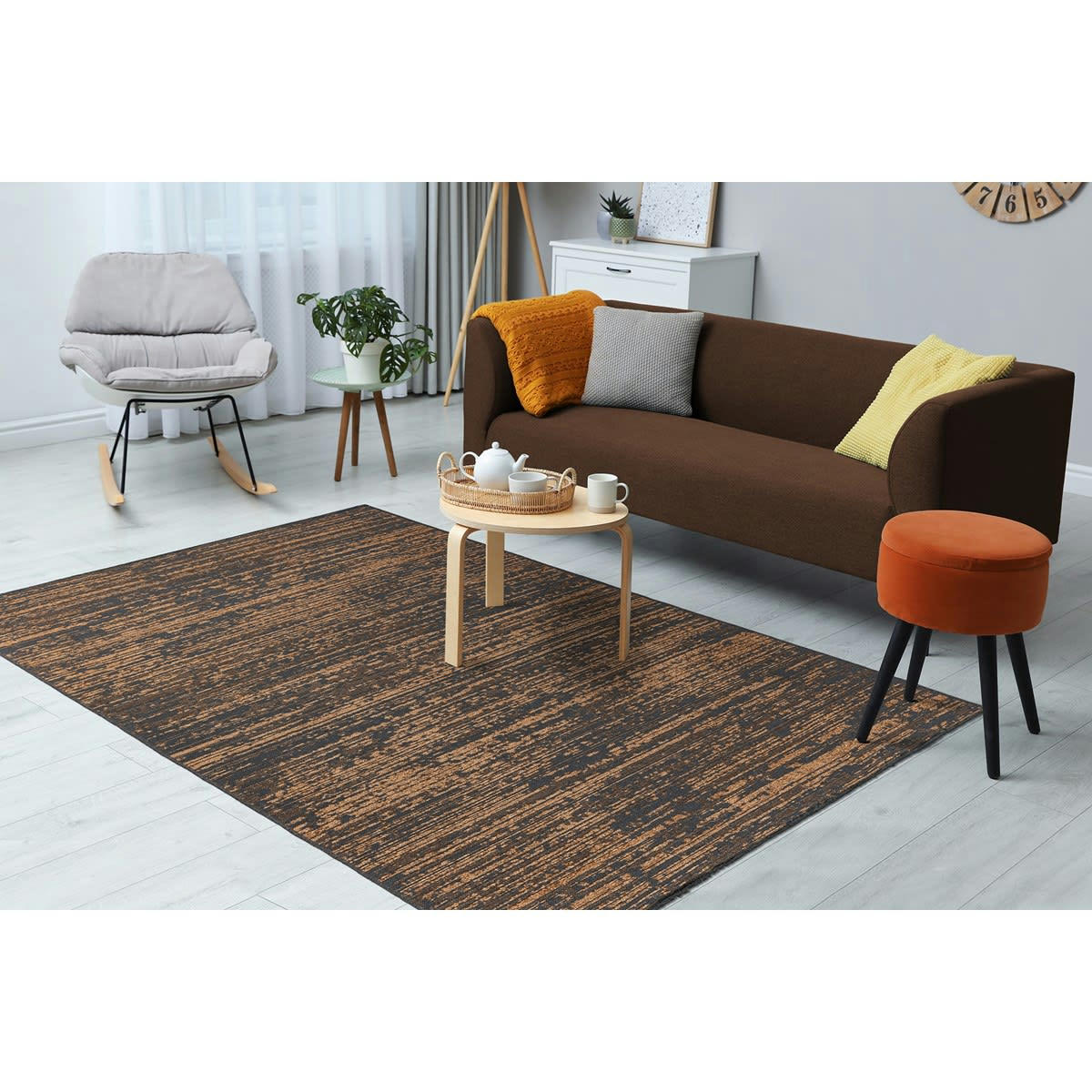 VIALEK - Tapis de salon en polyester marron 80x160 cm