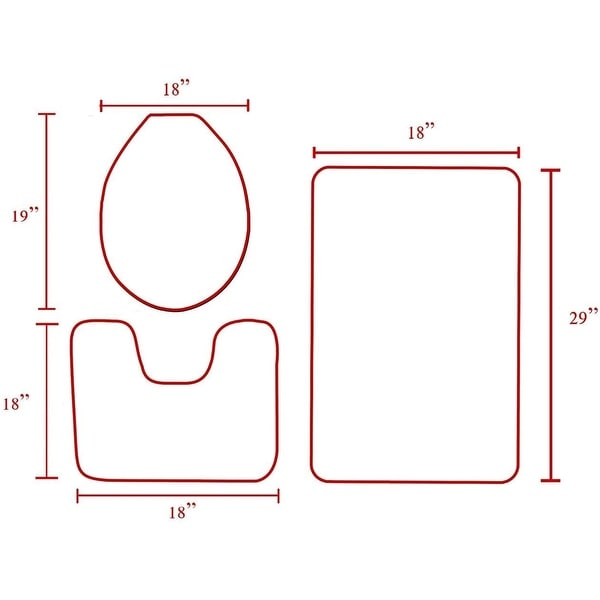 Bath Set 3 Piece Anti-Slip Black Patchwork Bathroom Mat, Large Contour Mat & Toilet Seat Lid Cover