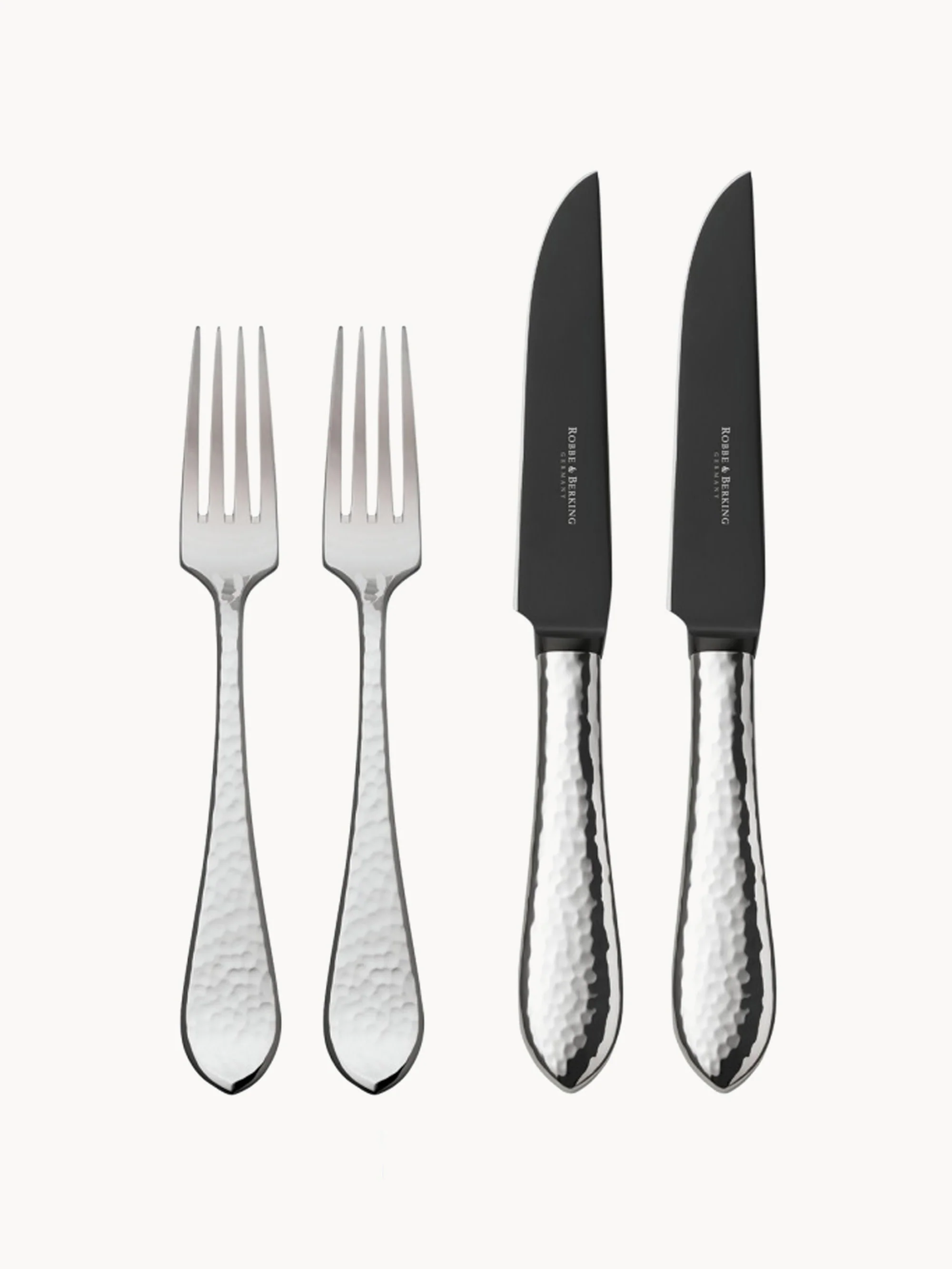 Handgefertigtes Besteck-Set Martelé mit Lederetui, 5er-Set