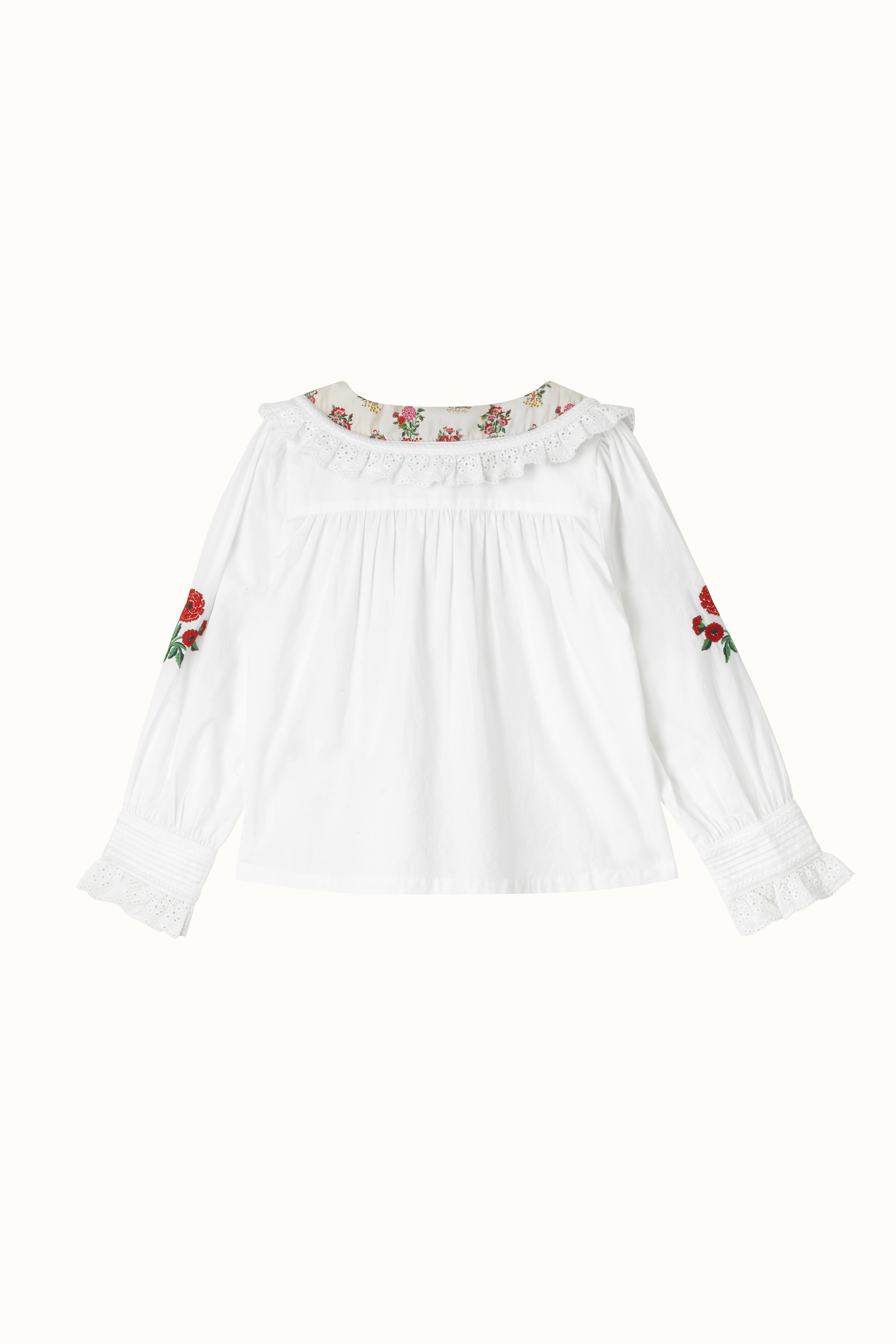 Carnation Embroidery Mini Ruffle Collar Blouse (1-10 Years)
