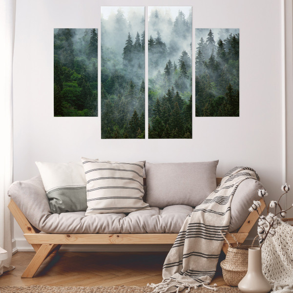 Obraz 4-częściowy LAS WE MGLE Krajobraz 3D 80x60cm