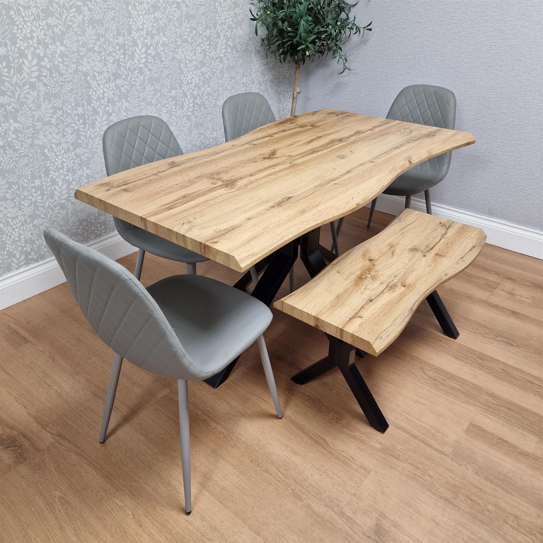 KOSY KOALA Dining Table with 4 Grey Gem pattern Faux Leather Chairs and Bench
