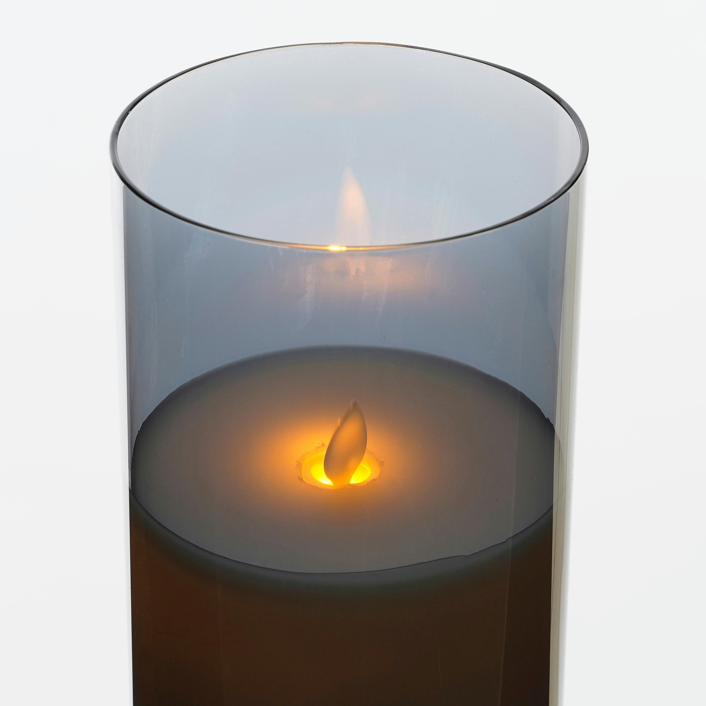 - Bougie led en verre et cire gris H25