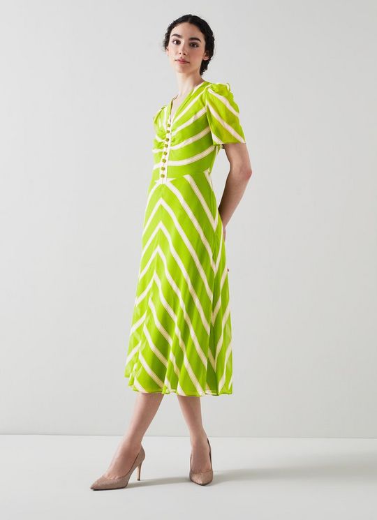 Holzer Green And Pink Chevron Stripe Silk Dress